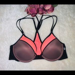 Victoria Secret Pink Strappy Back Mesh Push Up Bra Coral 32C